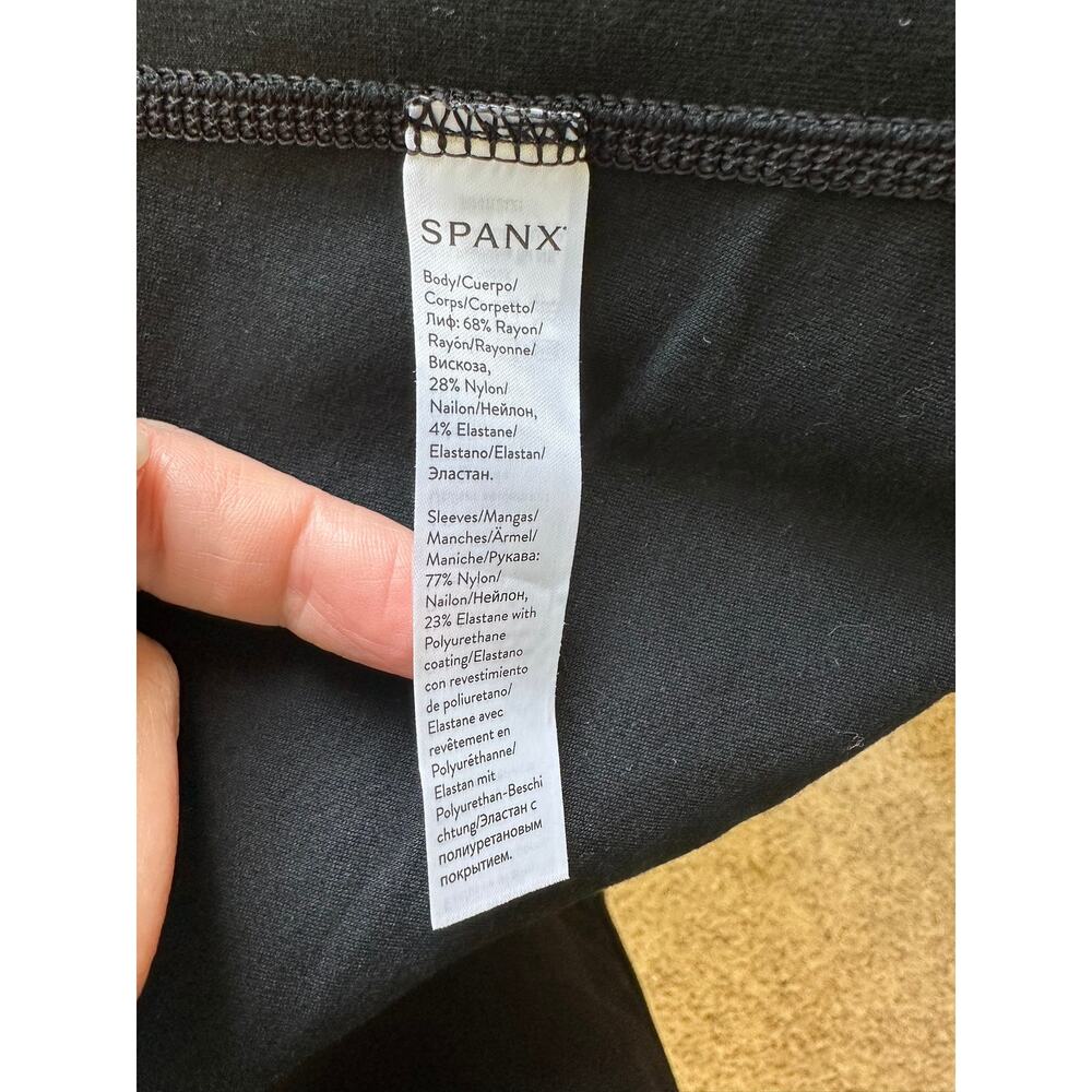 Spanx Faux Leather Convertible Drap Front Jacket Blazer Black XL #50176R - Picture 8 of 9